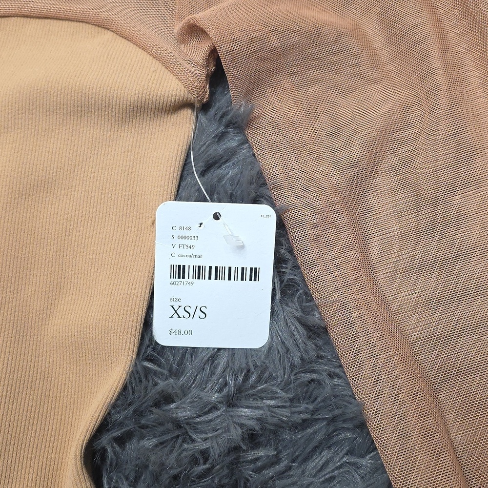 Free People- Tan Mesh Long Sleeve Top. Size XS-S. NWT - Picture 3 of 4